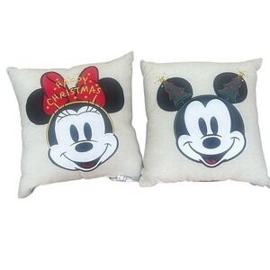 Disney Merry Christmas Mickey and Minnie Mouse Pillow Set Reversable Embroidered